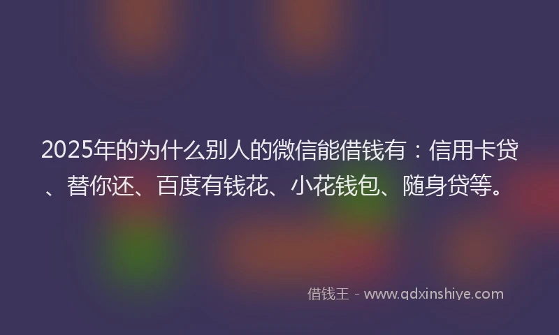 2025年的为什么别人的微信能借钱有：信用卡贷、替你还、百度有钱花、小花钱包、随身贷等。