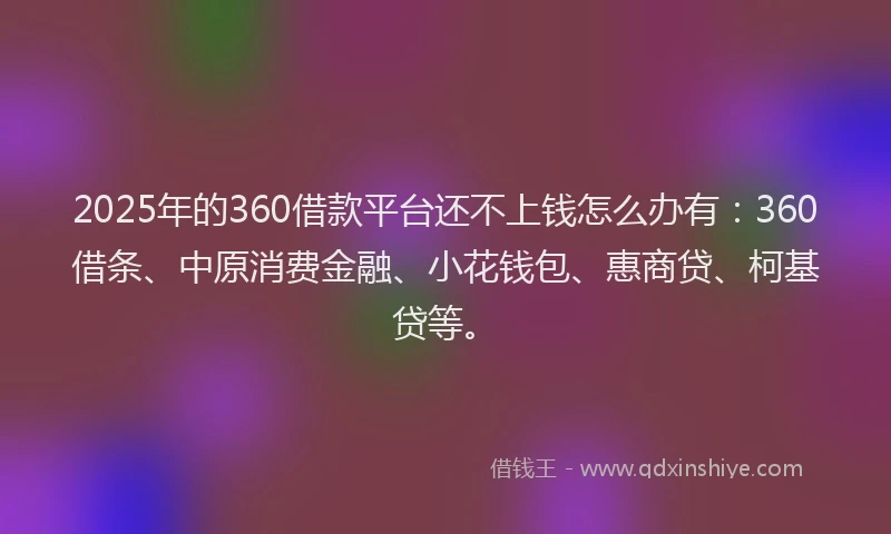 2025年的360借款平台还不上钱怎么办有：360借条、中原消费金融、小花钱包、惠商贷、柯基贷等。