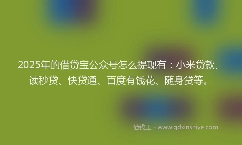 2025年的借贷宝公众号怎么提现有：小米贷款、读秒贷、快贷通、百度有钱花、随身贷等。