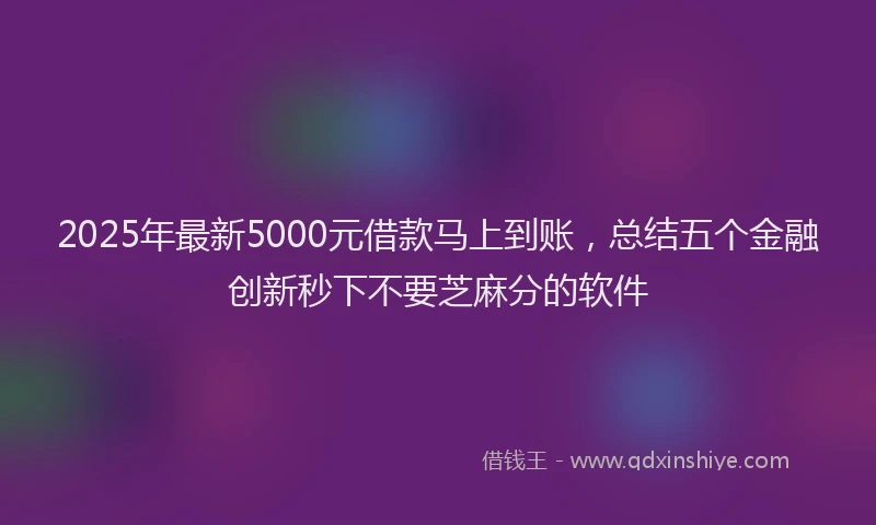 2025年最新5000元借款马上到账，总结五个金融创新秒下不要芝麻分的软件