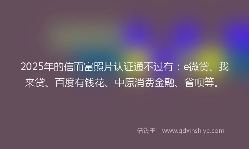 2025年的信而富照片认证通不过有：e微贷、我来贷、百度有钱花、中原消费金融、省呗等。