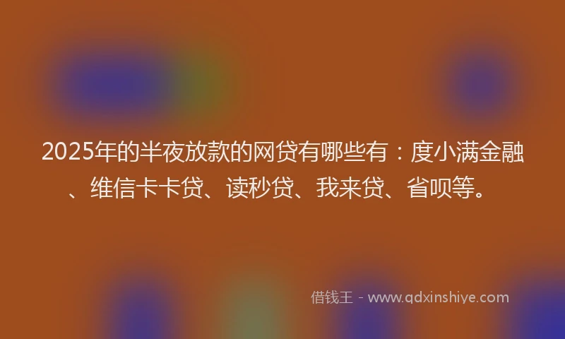 2025年的半夜放款的网贷有哪些有：度小满金融、维信卡卡贷、读秒贷、我来贷、省呗等。