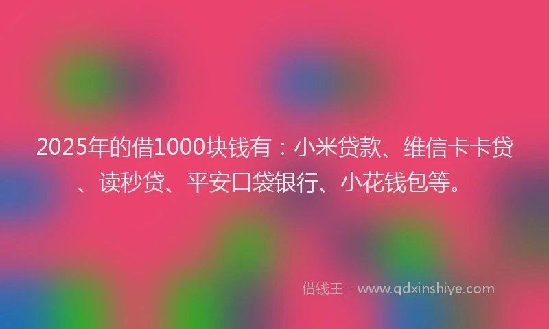 2025年的借1000块钱有：小米贷款、维信卡卡贷、读秒贷、平安口袋银行、小花钱包等。