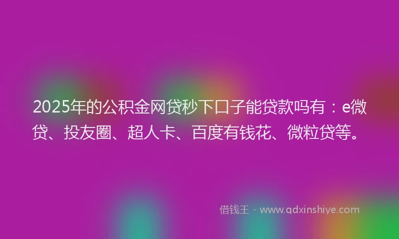 2025年的公积金网贷秒下口子能贷款吗有：e微贷、投友圈、超人卡、百度有钱花、微粒贷等。