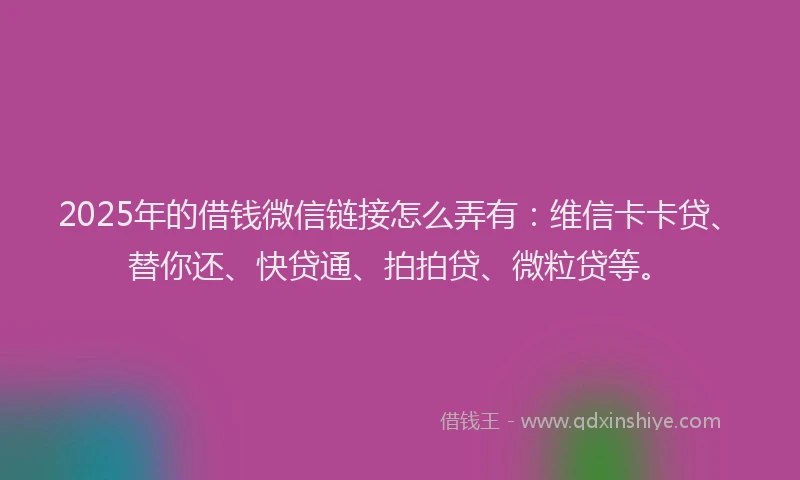 2025年的借钱微信链接怎么弄有：维信卡卡贷、替你还、快贷通、拍拍贷、微粒贷等。
