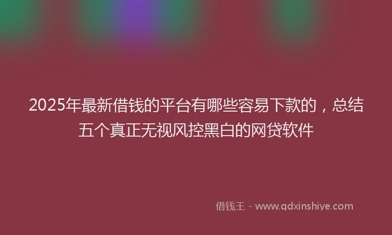 2025年最新借钱的平台有哪些容易下款的，总结五个真正无视风控黑白的网贷软件