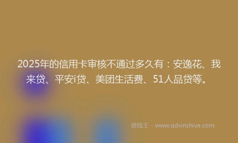 2025年的信用卡审核不通过多久有：安逸花、我来贷、平安i贷、美团生活费、51人品贷等。