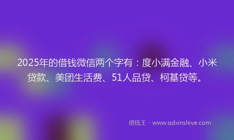 2025年的借钱微信两个字有：度小满金融、小米贷款、美团生活费、51人品贷、柯基贷等。