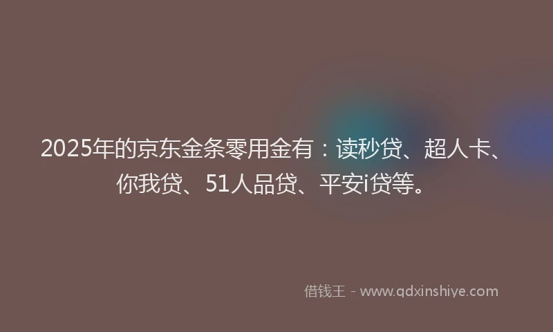 2025年的京东金条零用金有：读秒贷、超人卡、你我贷、51人品贷、平安i贷等。