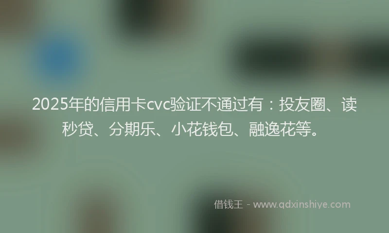 2025年的信用卡cvc验证不通过有：投友圈、读秒贷、分期乐、小花钱包、融逸花等。