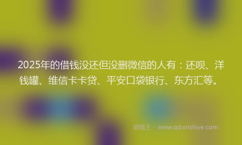2025年的借钱没还但没删微信的人有：还呗、洋钱罐、维信卡卡贷、平安口袋银行、东方汇等。