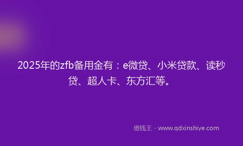 2025年的zfb备用金有：e微贷、小米贷款、读秒贷、超人卡、东方汇等。