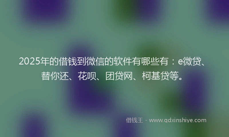2025年的借钱到微信的软件有哪些有：e微贷、替你还、花呗、团贷网、柯基贷等。