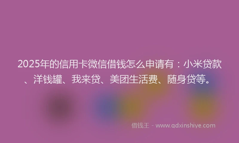 2025年的信用卡微信借钱怎么申请有：小米贷款、洋钱罐、我来贷、美团生活费、随身贷等。