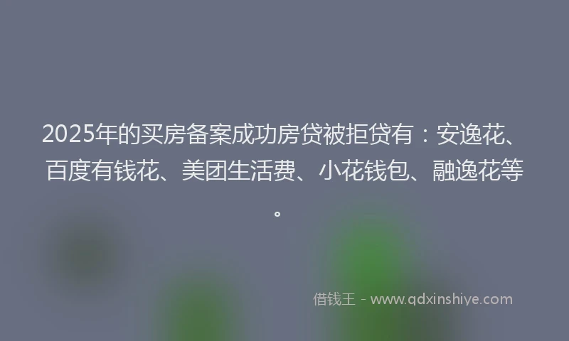 2025年的买房备案成功房贷被拒贷有：安逸花、百度有钱花、美团生活费、小花钱包、融逸花等。