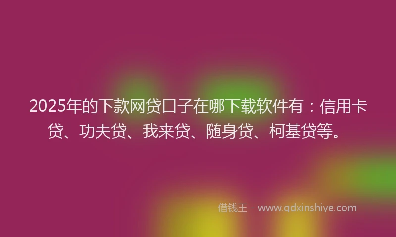 2025年的下款网贷口子在哪下载软件有：信用卡贷、功夫贷、我来贷、随身贷、柯基贷等。