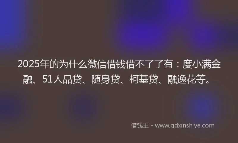 2025年的为什么微信借钱借不了了有：度小满金融、51人品贷、随身贷、柯基贷、融逸花等。