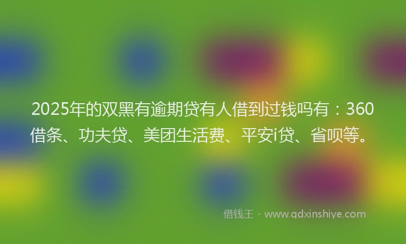 2025年的双黑有逾期贷有人借到过钱吗有：360借条、功夫贷、美团生活费、平安i贷、省呗等。