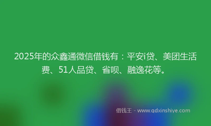 2025年的众鑫通微信借钱有：平安i贷、美团生活费、51人品贷、省呗、融逸花等。