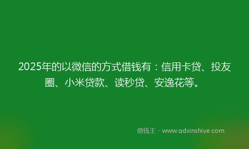 2025年的以微信的方式借钱有：信用卡贷、投友圈、小米贷款、读秒贷、安逸花等。