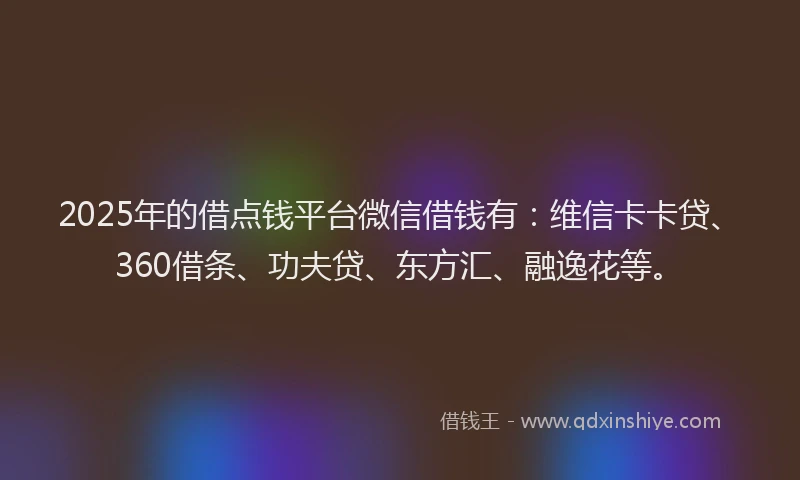 2025年的借点钱平台微信借钱有：维信卡卡贷、360借条、功夫贷、东方汇、融逸花等。