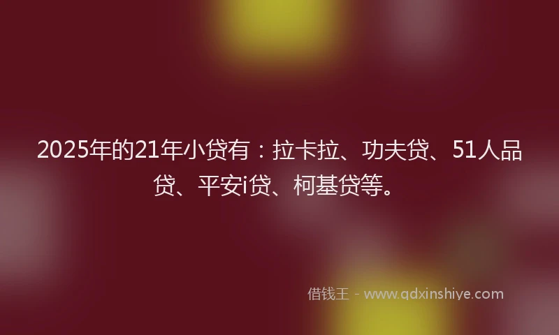2025年的21年小贷有：拉卡拉、功夫贷、51人品贷、平安i贷、柯基贷等。