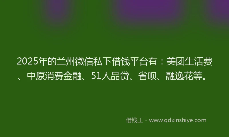2025年的兰州微信私下借钱平台有：美团生活费、中原消费金融、51人品贷、省呗、融逸花等。