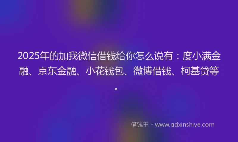 2025年的加我微信借钱给你怎么说有：度小满金融、京东金融、小花钱包、微博借钱、柯基贷等。