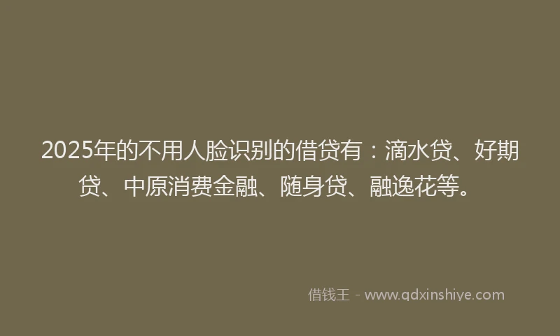 2025年的不用人脸识别的借贷有：滴水贷、好期贷、中原消费金融、随身贷、融逸花等。