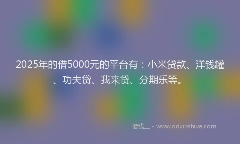 2025年的借5000元的平台有：小米贷款、洋钱罐、功夫贷、我来贷、分期乐等。