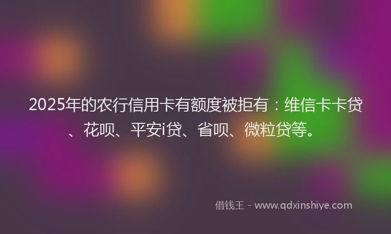 2025年的农行信用卡有额度被拒有：维信卡卡贷、花呗、平安i贷、省呗、微粒贷等。