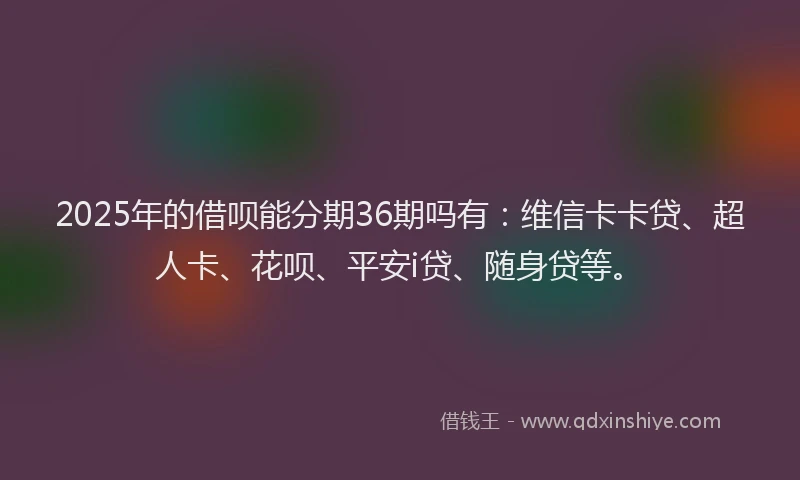 2025年的借呗能分期36期吗有：维信卡卡贷、超人卡、花呗、平安i贷、随身贷等。