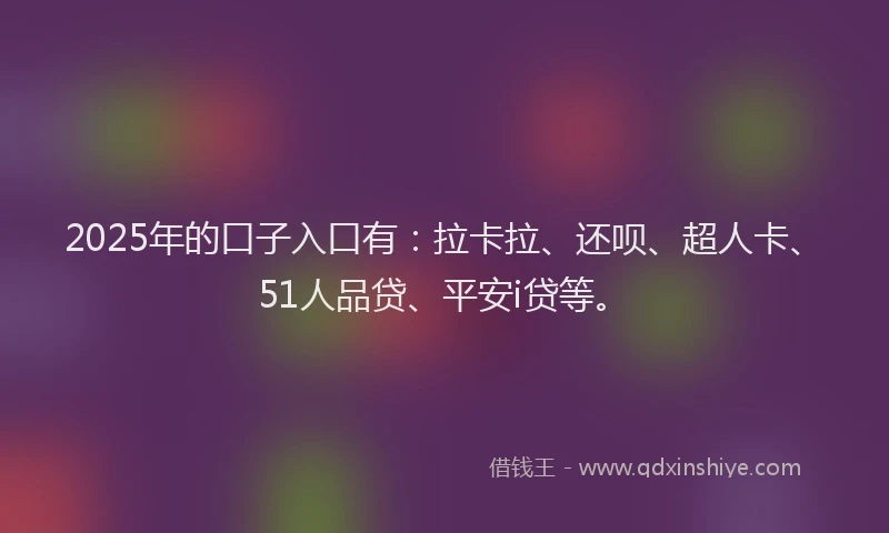 2025年的口子入口有：拉卡拉、还呗、超人卡、51人品贷、平安i贷等。