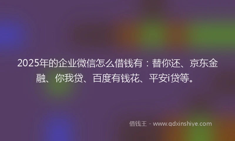 2025年的企业微信怎么借钱有：替你还、京东金融、你我贷、百度有钱花、平安i贷等。