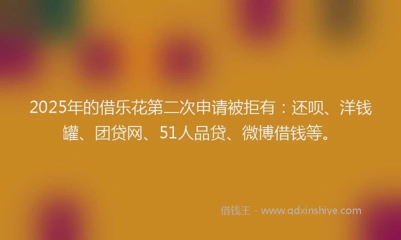 2025年的借乐花第二次申请被拒有：还呗、洋钱罐、团贷网、51人品贷、微博借钱等。