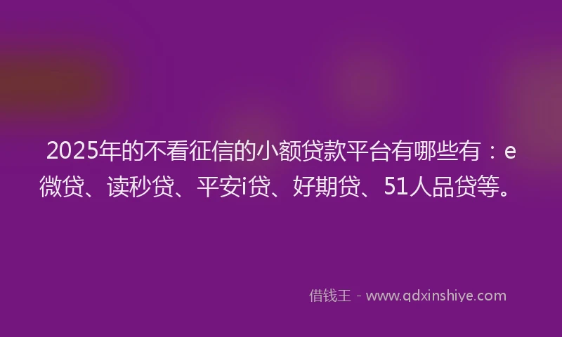 2025年的不看征信的小额贷款平台有哪些有：e微贷、读秒贷、平安i贷、好期贷、51人品贷等。