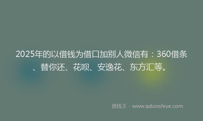 2025年的以借钱为借口加别人微信有：360借条、替你还、花呗、安逸花、东方汇等。