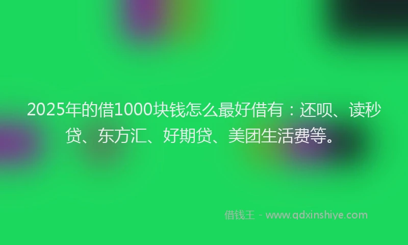 2025年的借1000块钱怎么最好借有：还呗、读秒贷、东方汇、好期贷、美团生活费等。