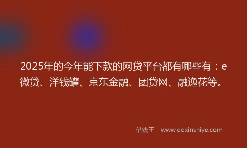 2025年的今年能下款的网贷平台都有哪些有：e微贷、洋钱罐、京东金融、团贷网、融逸花等。