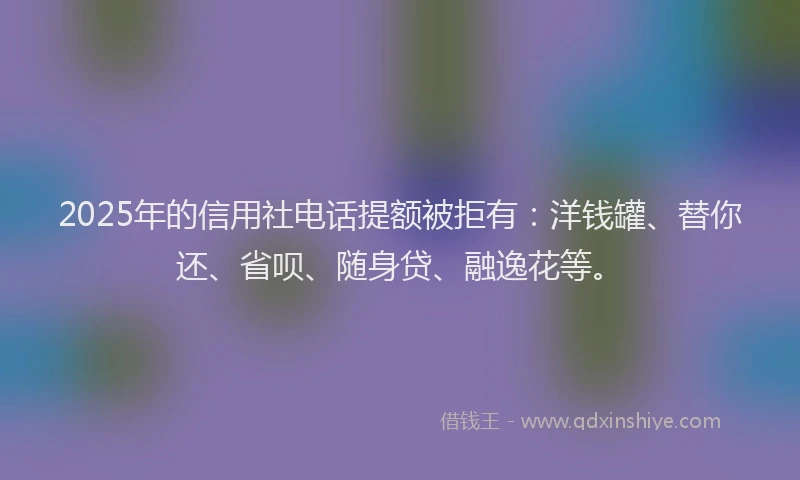 2025年的信用社电话提额被拒有：洋钱罐、替你还、省呗、随身贷、融逸花等。