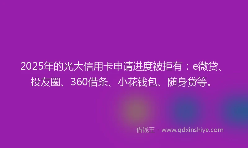 2025年的光大信用卡申请进度被拒有：e微贷、投友圈、360借条、小花钱包、随身贷等。