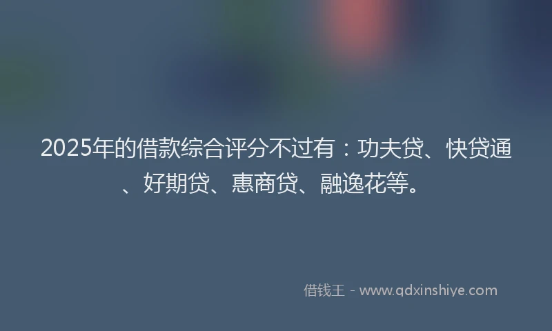 2025年的借款综合评分不过有：功夫贷、快贷通、好期贷、惠商贷、融逸花等。