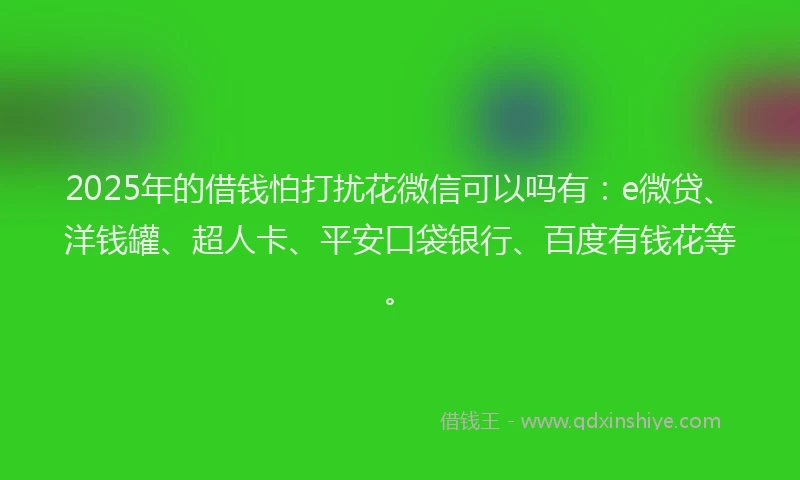 2025年的借钱怕打扰花微信可以吗有：e微贷、洋钱罐、超人卡、平安口袋银行、百度有钱花等。