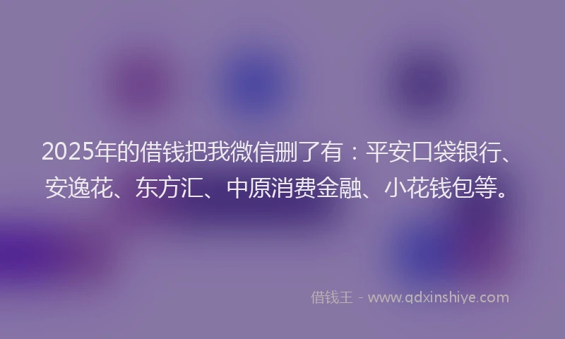 2025年的借钱把我微信删了有：平安口袋银行、安逸花、东方汇、中原消费金融、小花钱包等。