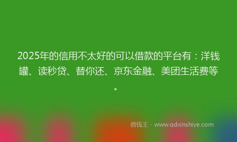 2025年的信用不太好的可以借款的平台有：洋钱罐、读秒贷、替你还、京东金融、美团生活费等。