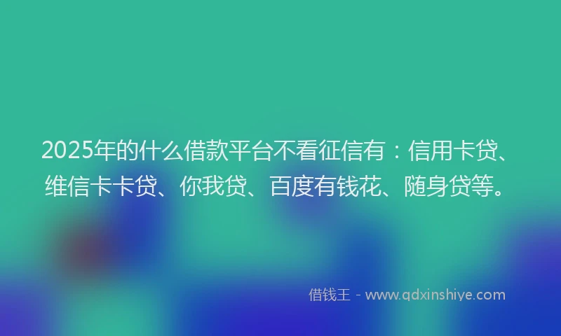 2025年的什么借款平台不看征信有：信用卡贷、维信卡卡贷、你我贷、百度有钱花、随身贷等。