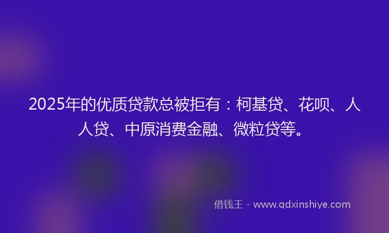 2025年的优质贷款总被拒有：柯基贷、花呗、人人贷、中原消费金融、微粒贷等。