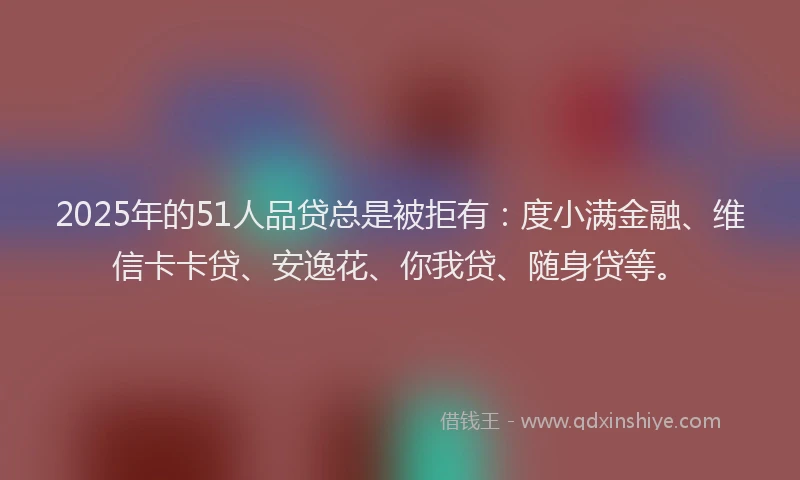 2025年的51人品贷总是被拒有：度小满金融、维信卡卡贷、安逸花、你我贷、随身贷等。