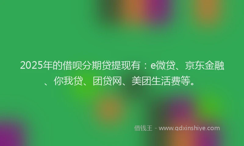 2025年的借呗分期贷提现有：e微贷、京东金融、你我贷、团贷网、美团生活费等。