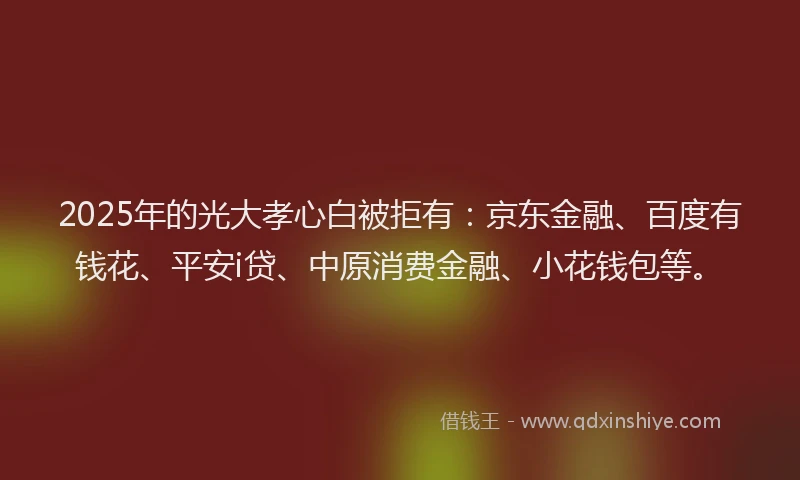 2025年的光大孝心白被拒有：京东金融、百度有钱花、平安i贷、中原消费金融、小花钱包等。